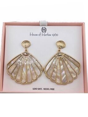 NWT ⚜️🐚 ⚜️ House of Harlow 1960 Gold Tone & Mother of Pearl Shell Earrings